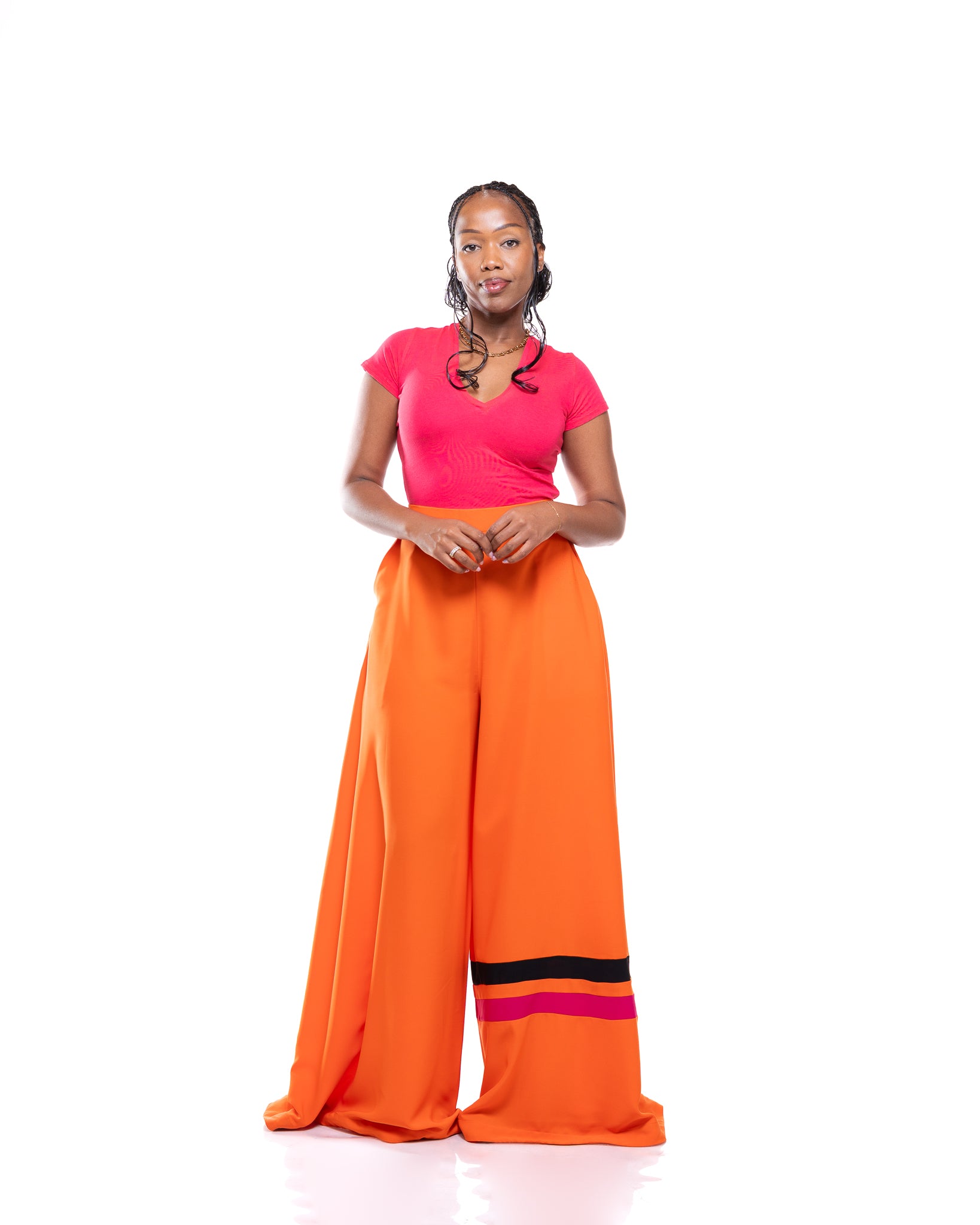 Ultra Wide Fluid Two-Tone Pants In Orange